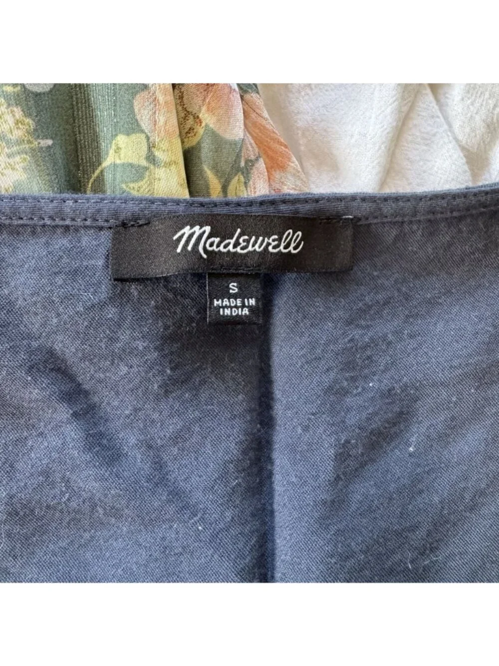 Madewell V-Neck Button-Front Peplum Top Short Puff Sleeve Blouse Blue Size S